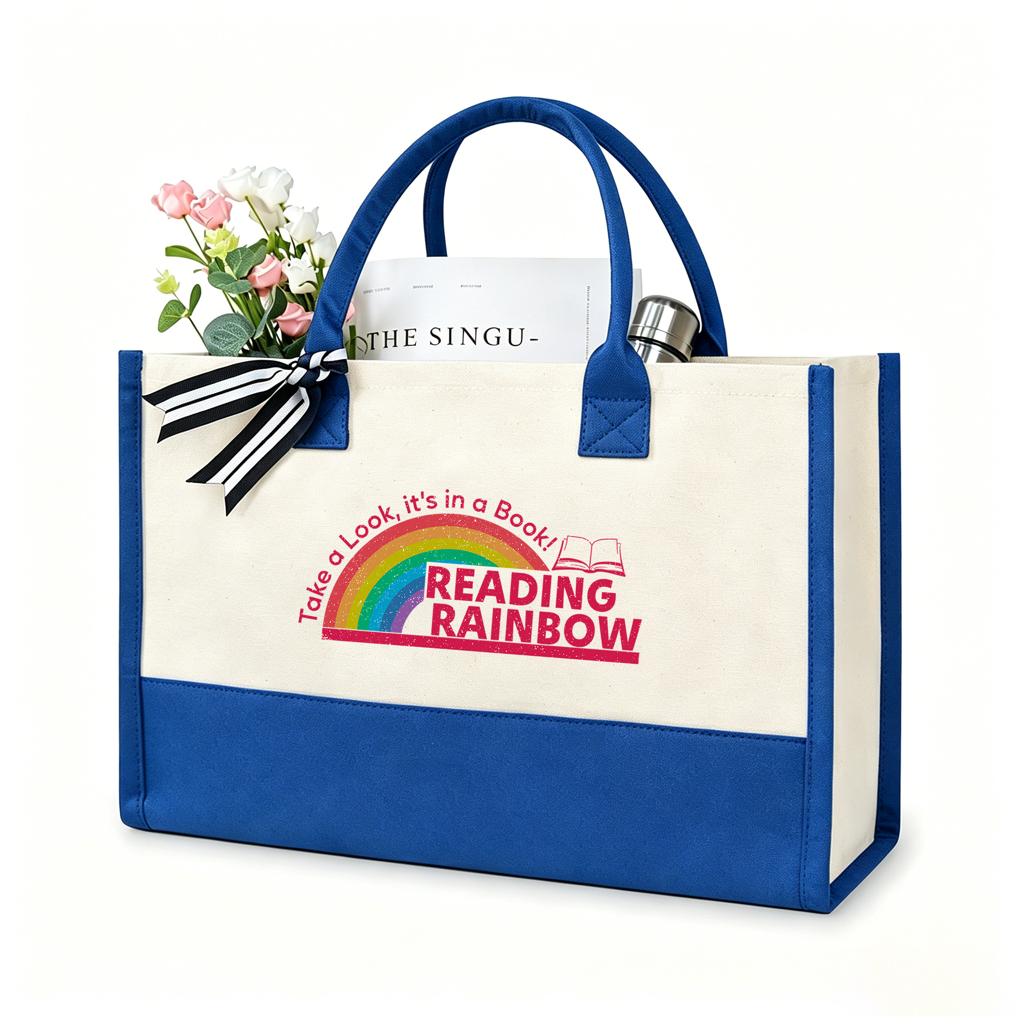Pagewings Reading With Rainbow11479 Large Tote Bag