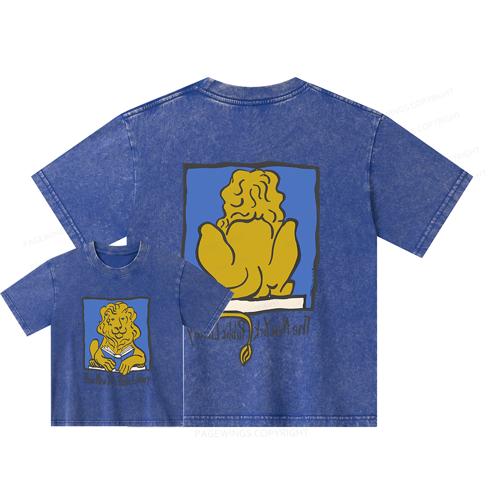 Pagewings Vintage New York Library Tee Unique Find Unisex Kids Washed T-shirt