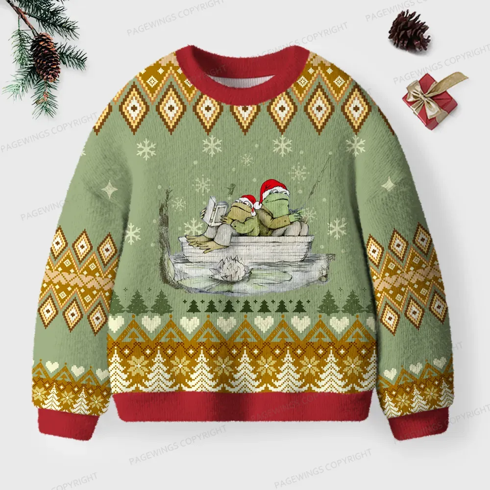 Pagewings Frogs Love Reading Unisex Ugly Knit Sweatshirt
