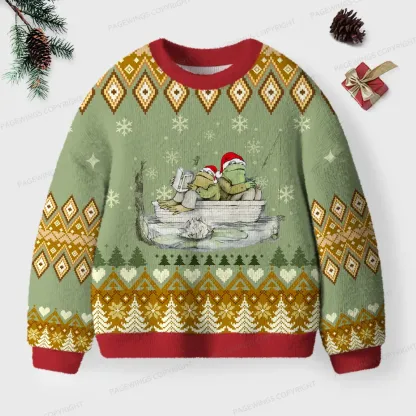 Pagewings Frogs Love Reading Unisex Ugly Knit Sweatshirt