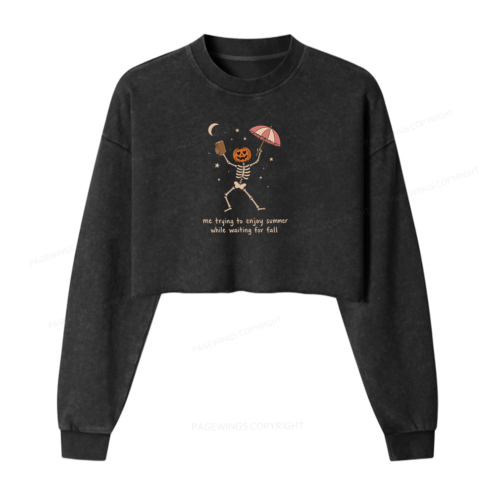 Pagewings Waiting For Fall Washed Crop Sweatshirt