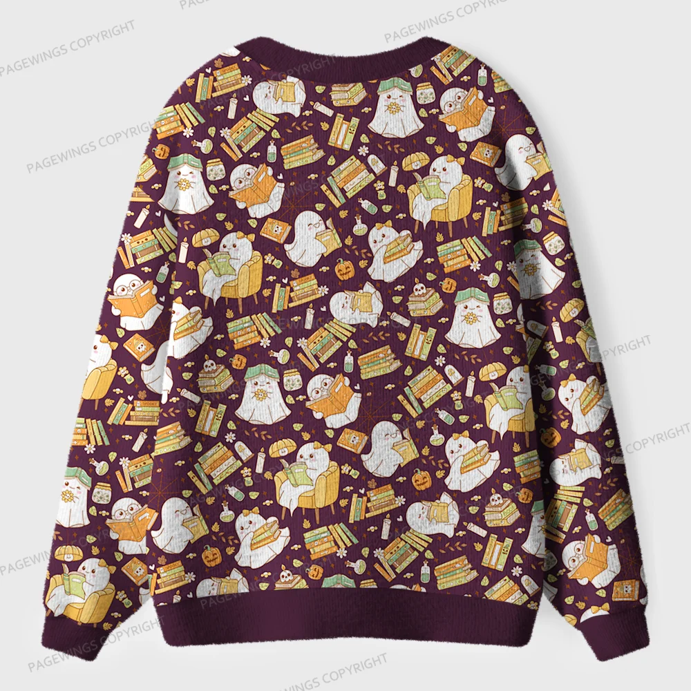 Pagewings Ghost Reading Unisex Ugly Cardigan Sweaters