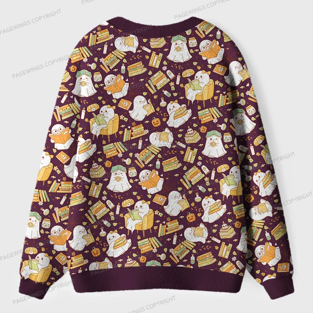 Pagewings Ghost Reading Unisex Ugly Cardigan Sweaters