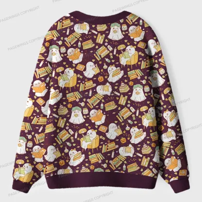Pagewings Ghost Reading Unisex Ugly Cardigan Sweaters