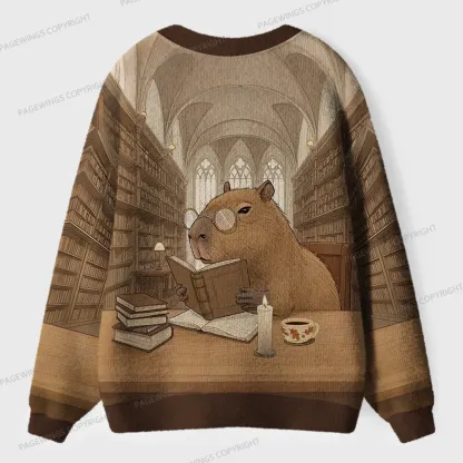 Pagewings Capybara Reading Unisex Ugly Cardigan Sweaters