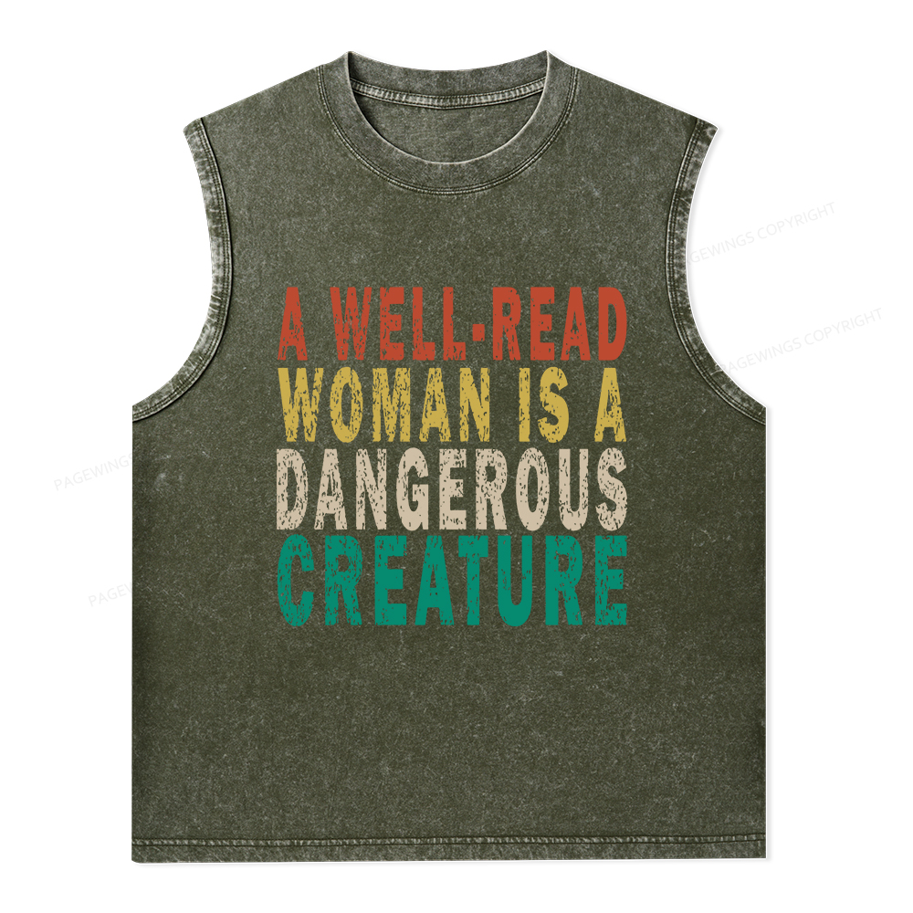 Pagewings A Well-Read Woman Is A Dangerous Creature Unisex Washed Tank Top