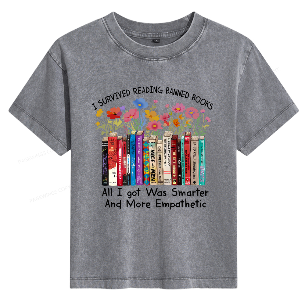 Pagewings Survived Banned Books Got Smarter Women's Washed T-shirt