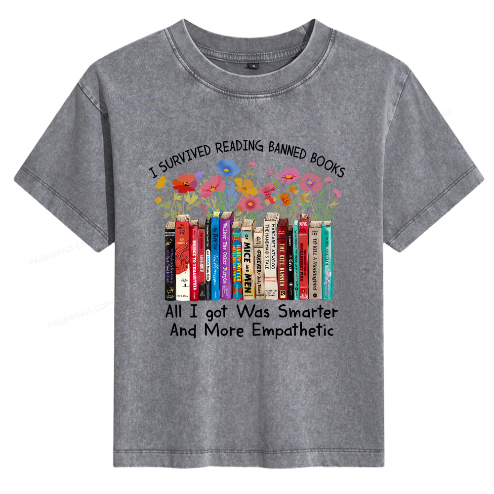 Pagewings Survived Banned Books Got Smarter Women's Washed T-shirt