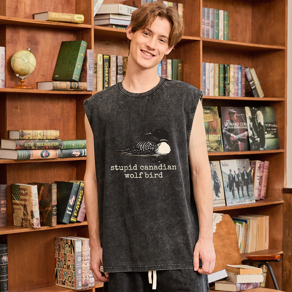 Pagewings Stupid Canadian Wolf Bird Unisex Washed Tank Top