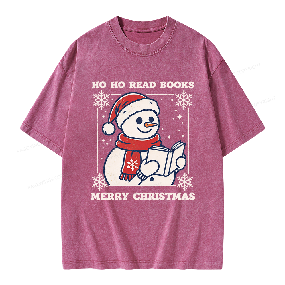 Pagewings Ho Ho Read Books Unisex Washed T-shirt