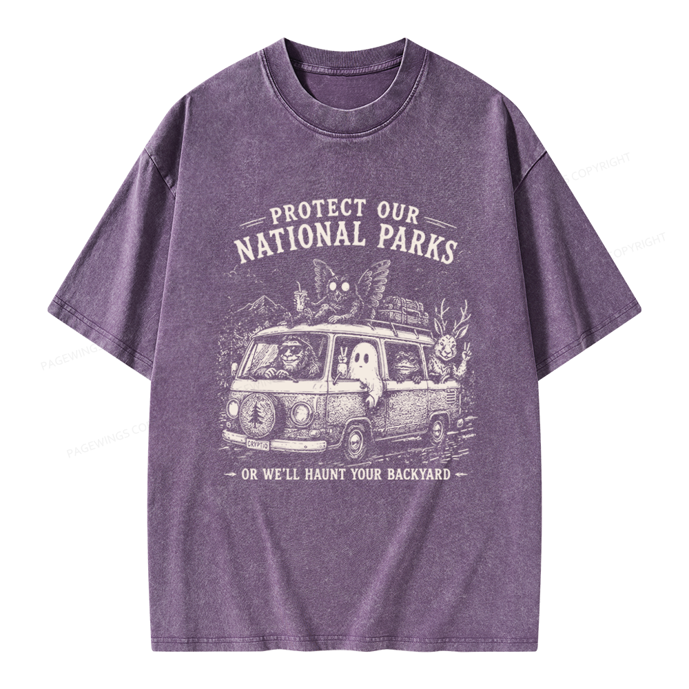 Pagewings Funny Horror Protect Our National Parks Unisex Washed T-shirt
