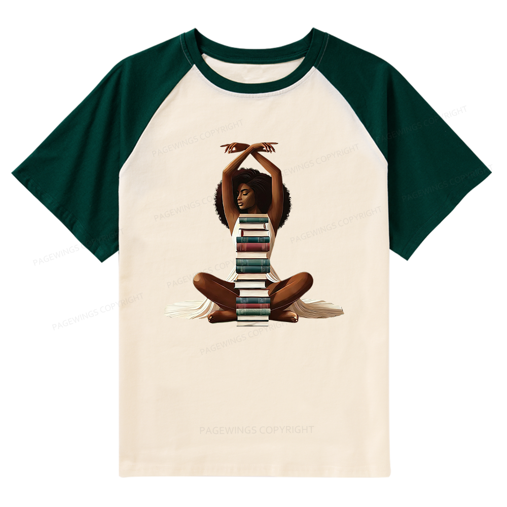 Pagewings Black Girl Reading Raglan T-shirt