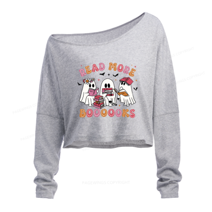 Pagewings Cute Ghost Book Read More Books Slouchy Long Sleeve Off Shoulder T-shirt