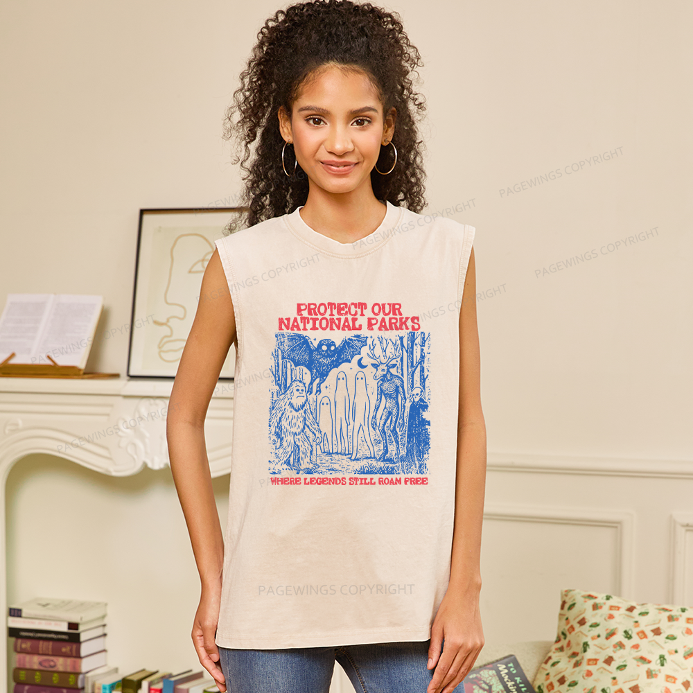 Pagewings Protect Our Parks Vintage Camping Unisex Washed Tank Top