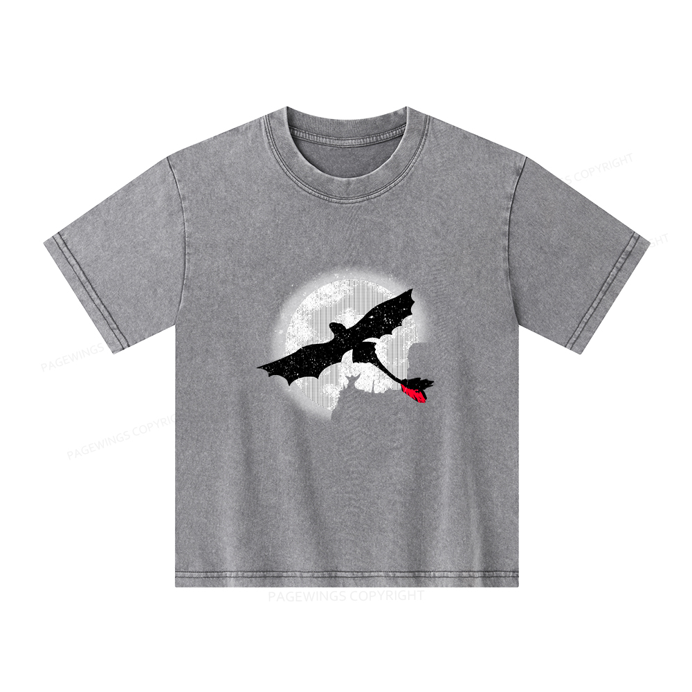 Pagewings Moonlight Dragon Rider Unisex Kids Washed T-shirt