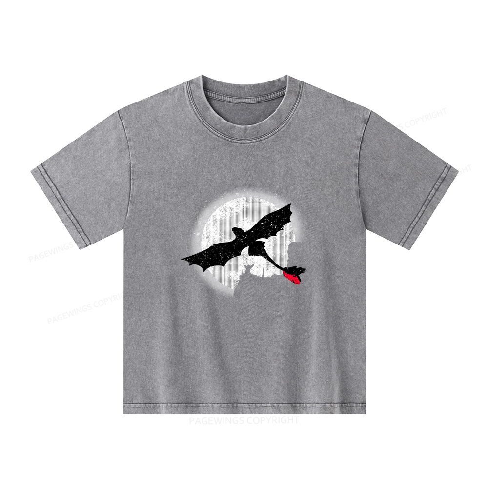 Pagewings Moonlight Dragon Rider Unisex Kids Washed T-shirt