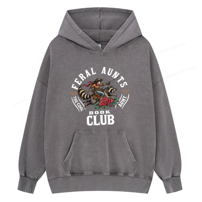 Pagewings Feral Aunt Social Book Club Unisex Washed Hoodie