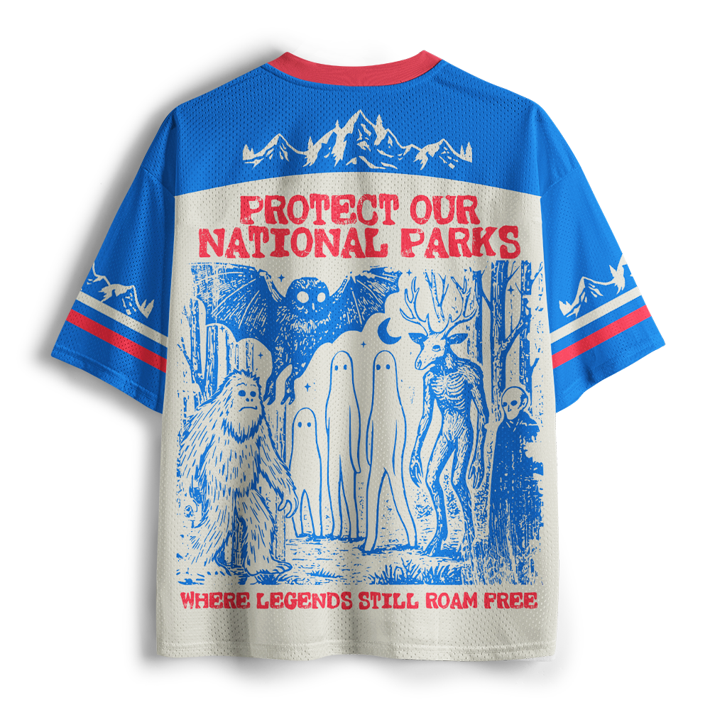 Pagewings Protect Our Parks Vintage Camping Unisex Mesh Jersey