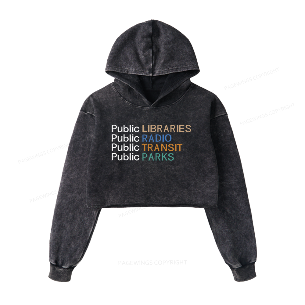 Pagewings Public Libraries Radio Transit Parks Washed Crop Hoodie