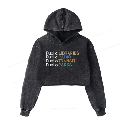 Pagewings Public Libraries Radio Transit Parks Washed Crop Hoodie