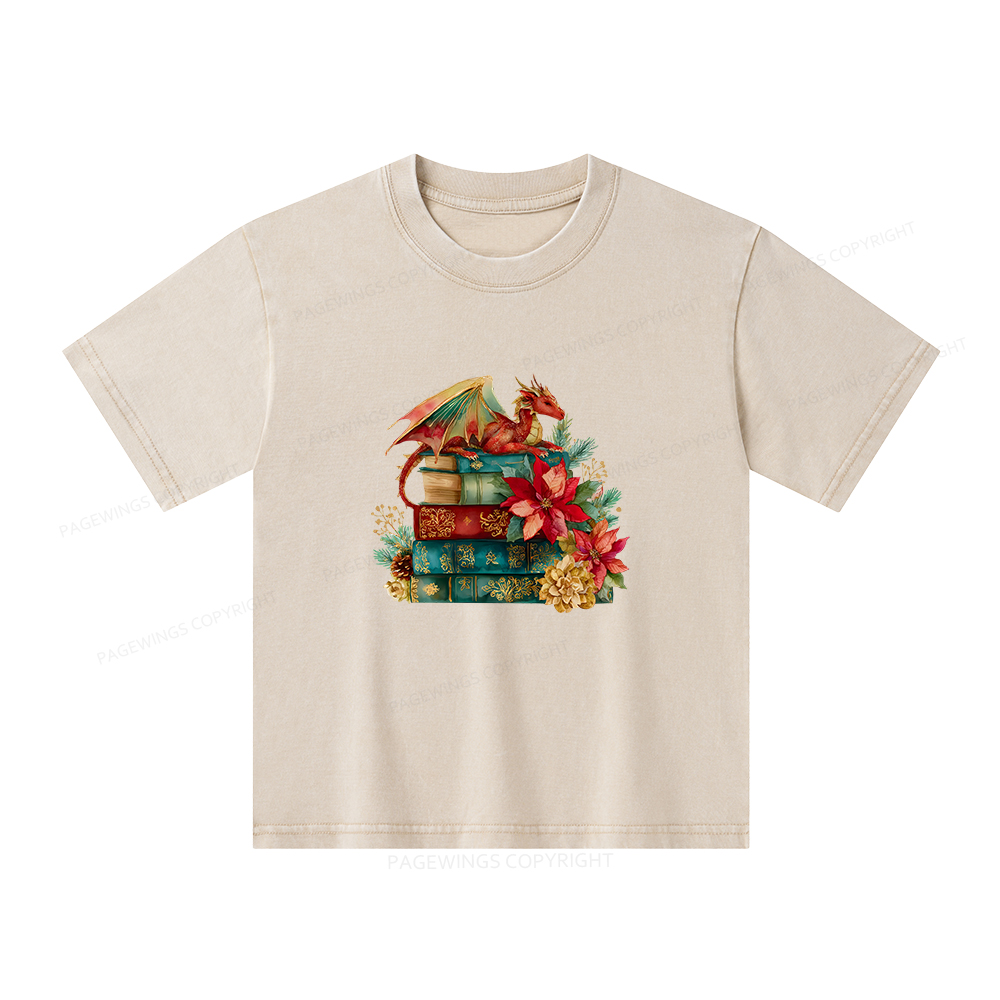 Pagewings Christmas Book Dragon Unisex Kids Washed T-shirt