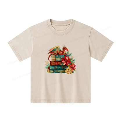 Pagewings Christmas Book Dragon Unisex Kids Washed T-shirt