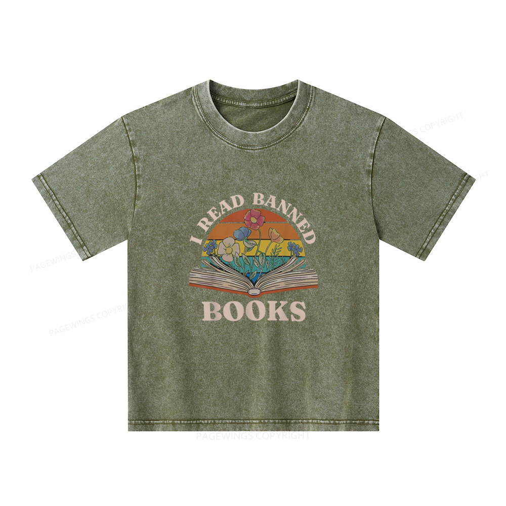 Pagewings I Read Banned Books Unisex Kids Washed T-shirt