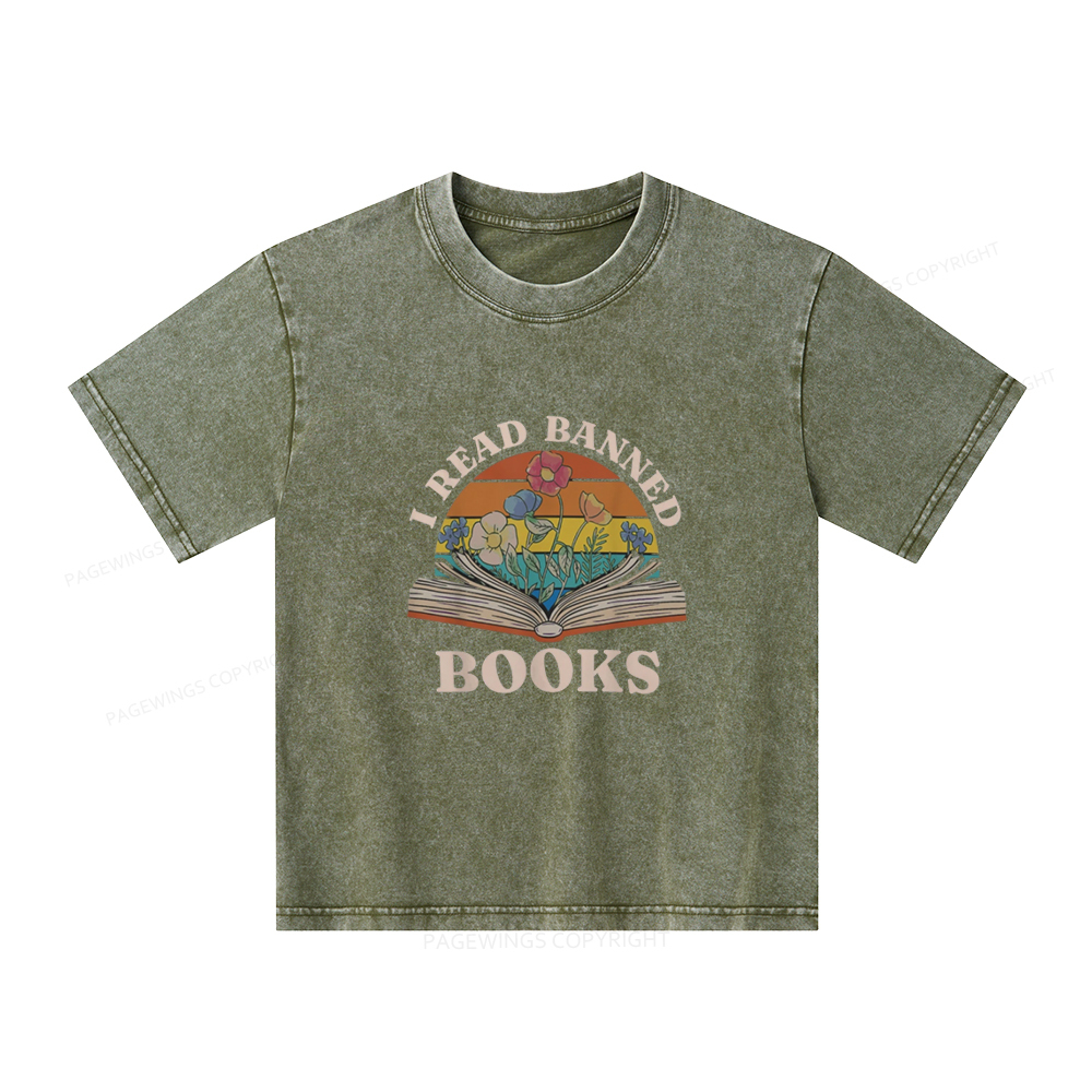 Pagewings I Read Banned Books Unisex Kids Washed T-shirt