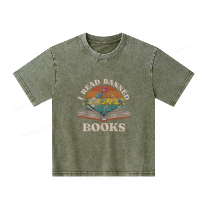Pagewings I Read Banned Books Unisex Kids Washed T-shirt