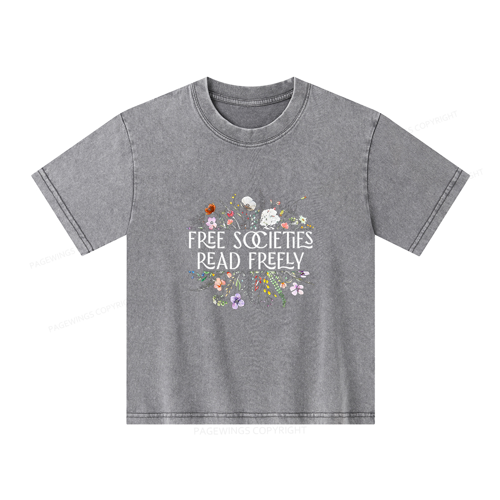 Pagewings Free Societies Read Freely Unisex Kids Washed T-shirt