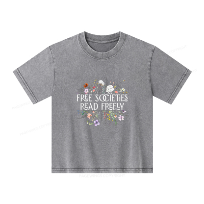 Pagewings Free Societies Read Freely Unisex Kids Washed T-shirt