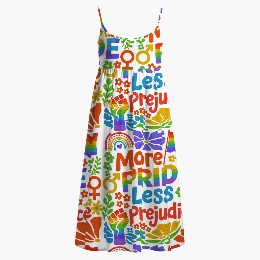 Pagewings More Pride Less Prejudice Rainbow Floral Printed Spaghetti Strap Midi Sundress