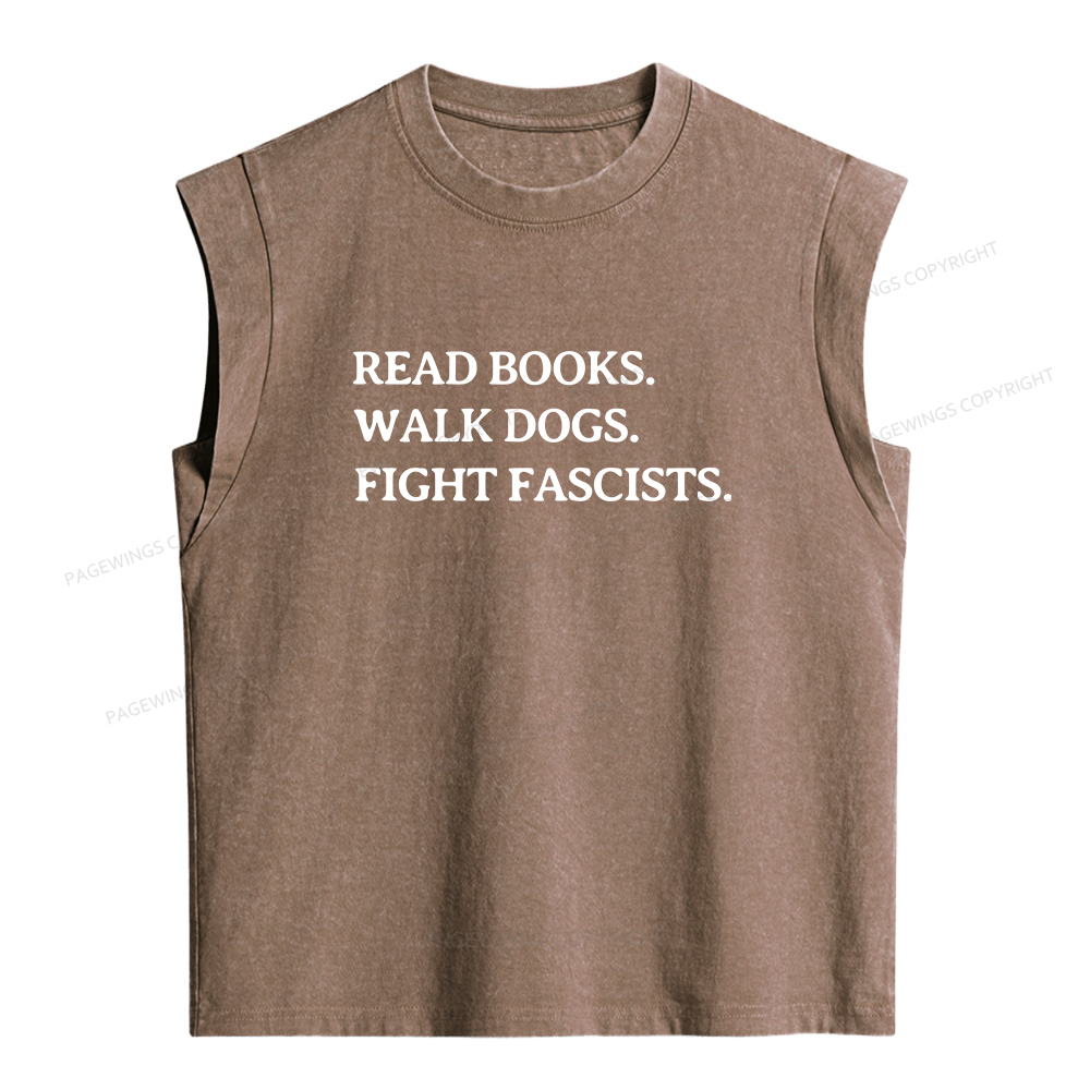 Pagewings Read Books Walk Dogs And Fight Women's Washed Tank Top