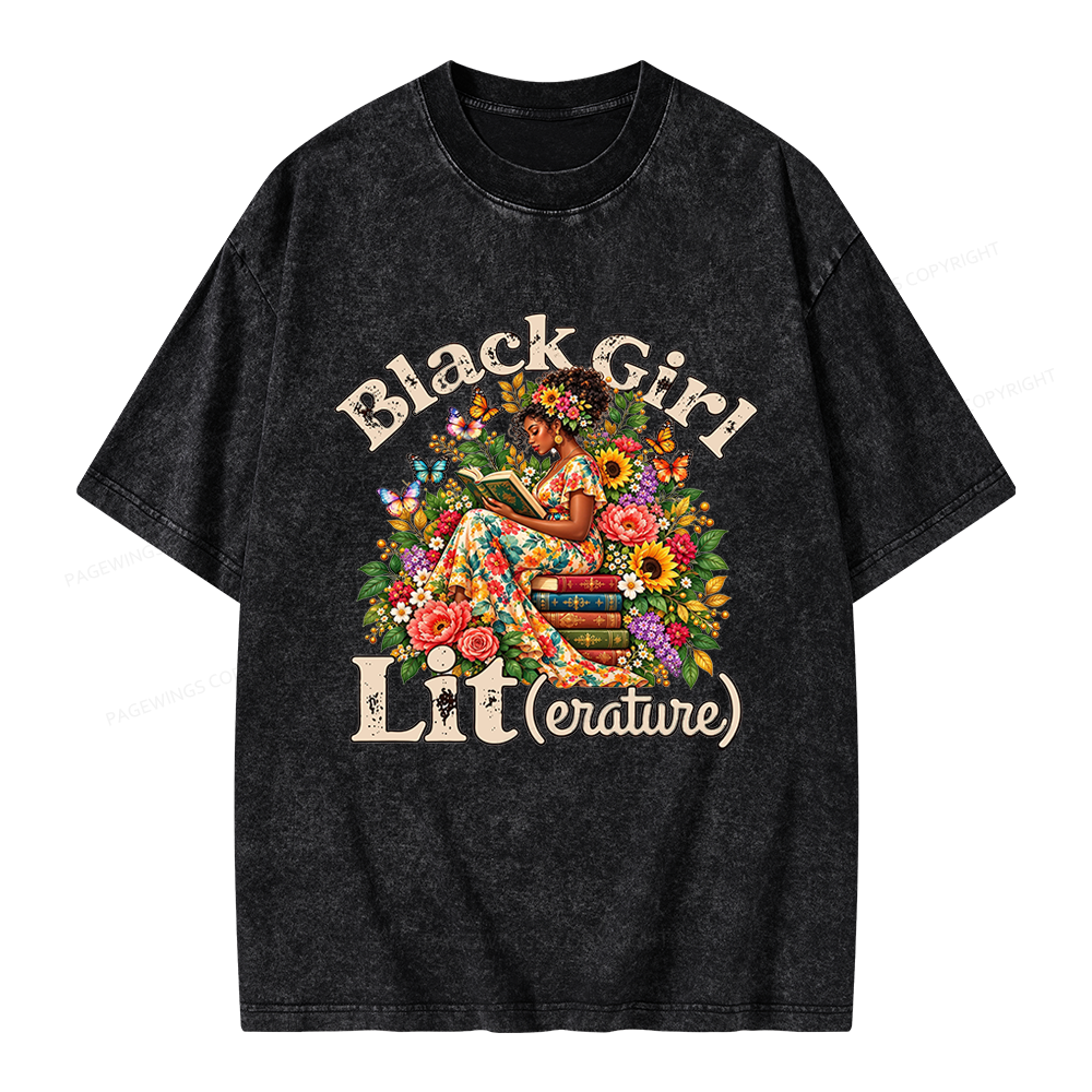 Pagewings Brown Girl Reading Unisex Washed T-shirt