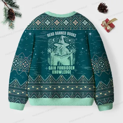 Pagewings Read Banned Books Gain Forbidden Knowledge Unisex Ugly Knit Sweatshirt