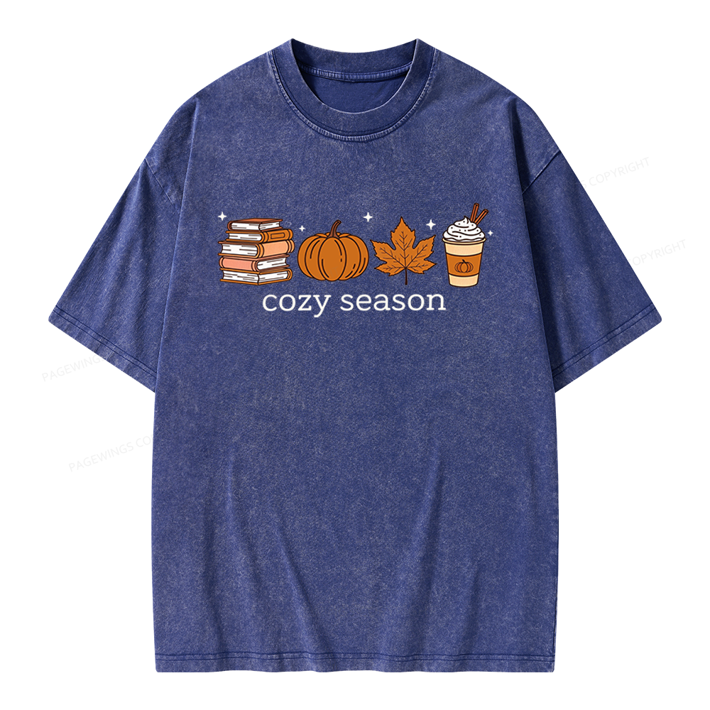 Pagewings Cozy Season Book Lover Unisex Washed T-shirt