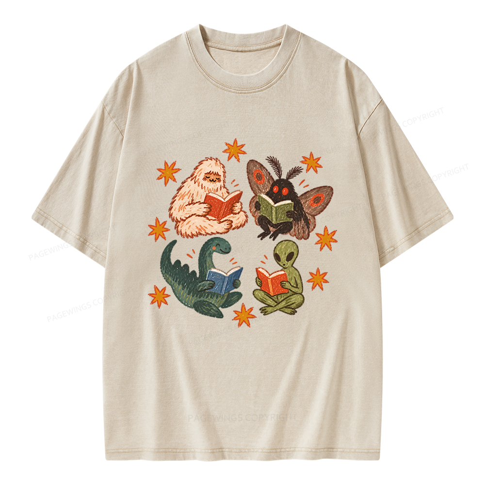 Pagewings Reading Cryptids Unisex Washed T-shirt