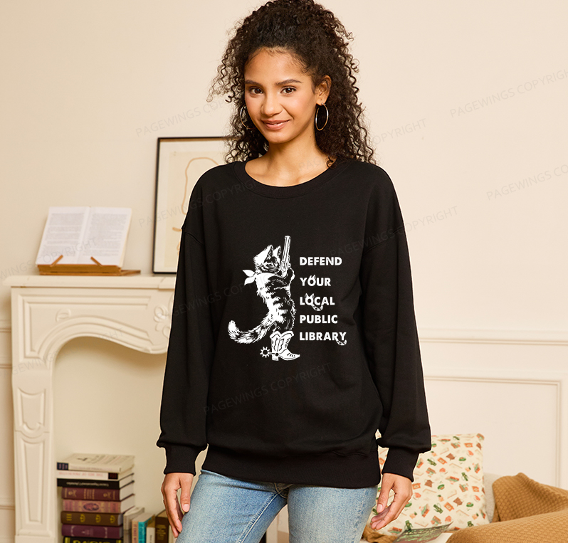 Pagewings Cat Defend Your Local Public Library Unisex Classic Sweatshirt