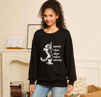 Pagewings Cat Defend Your Local Public Library Unisex Classic Sweatshirt