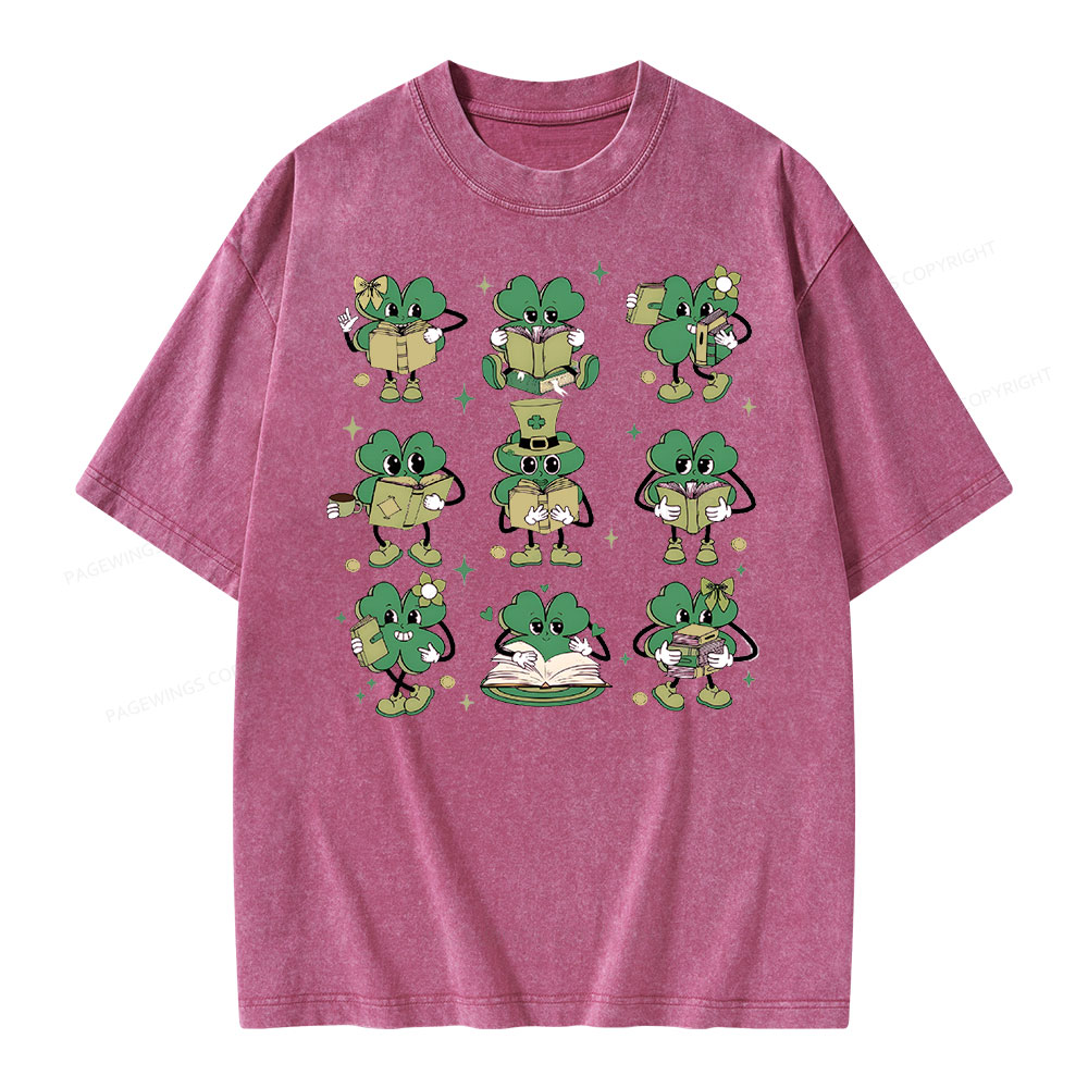 Pagewings St Patrick Book Lover Unisex Washed T-shirt