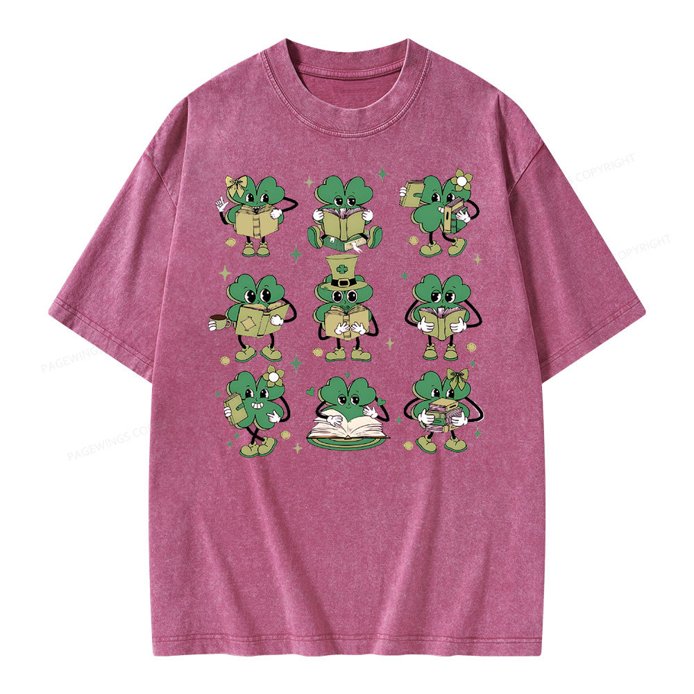 Pagewings St Patrick Book Lover Unisex Washed T-shirt