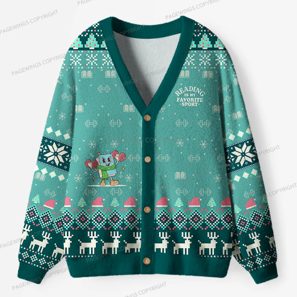 Pagewings Reading Is My Favorite Sport Unisex Ugly Cardigan Sweaters