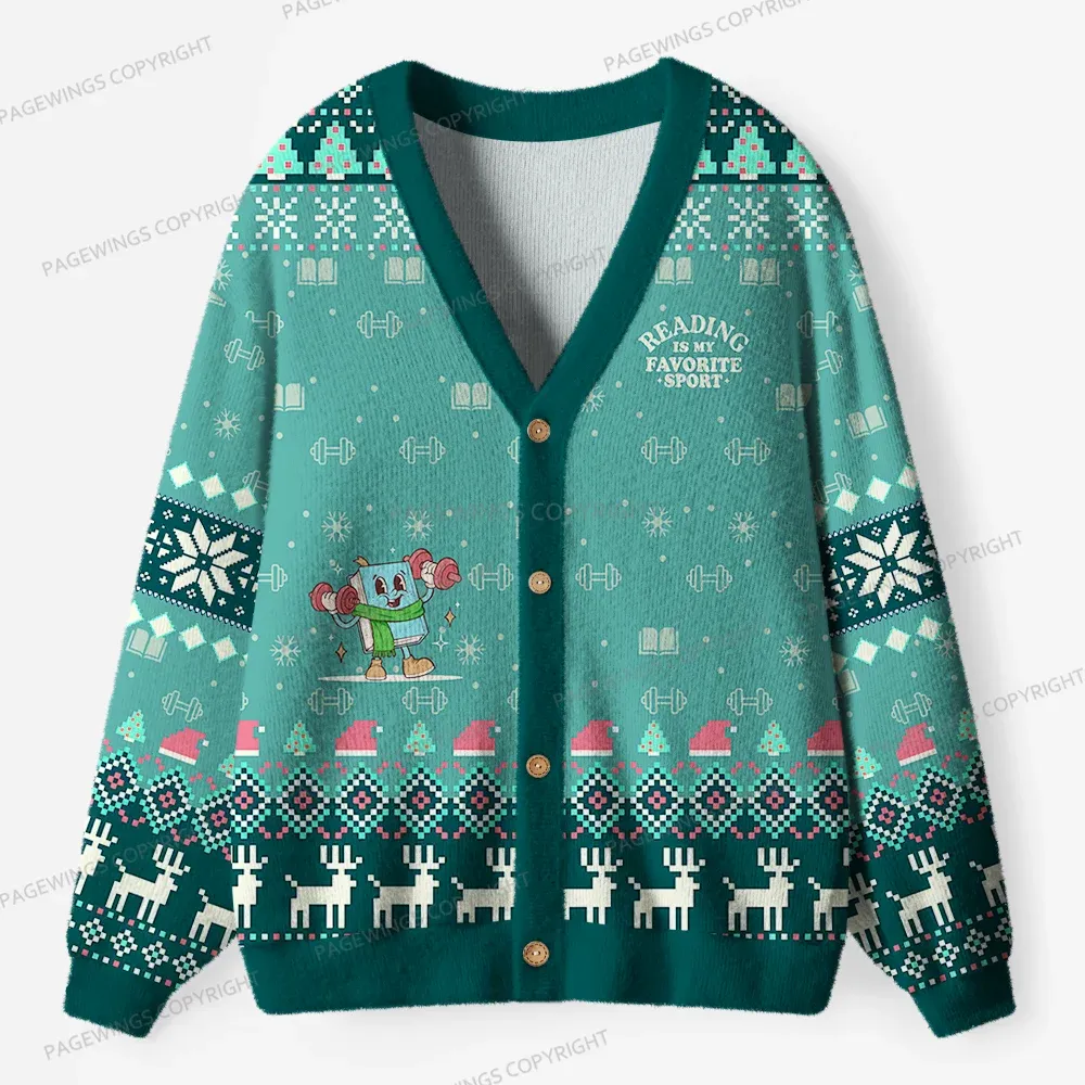 Pagewings Reading Is My Favorite Sport Unisex Ugly Cardigan Sweaters