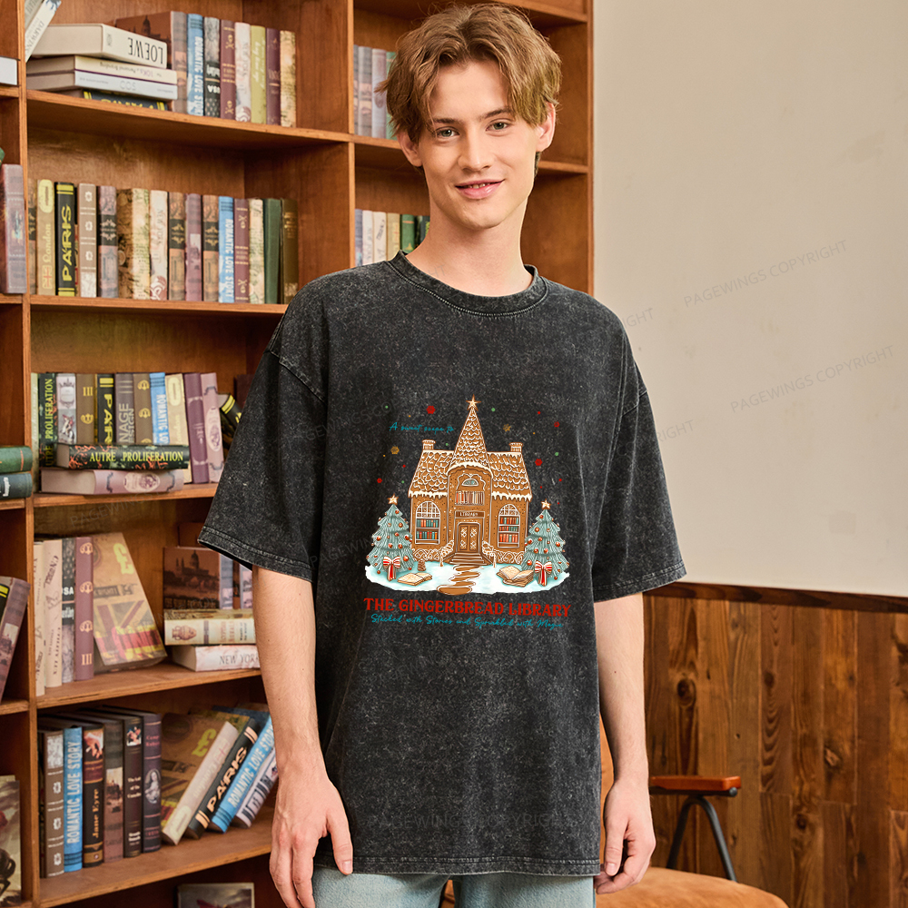 Pagewings Gingerbread Library Unisex Washed T-shirt