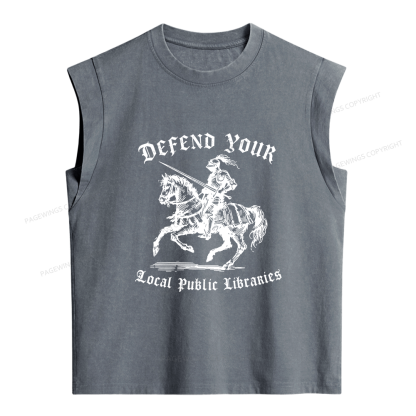 Pagewings Defend Your Local Public Libraries Women's Washed Tank Top