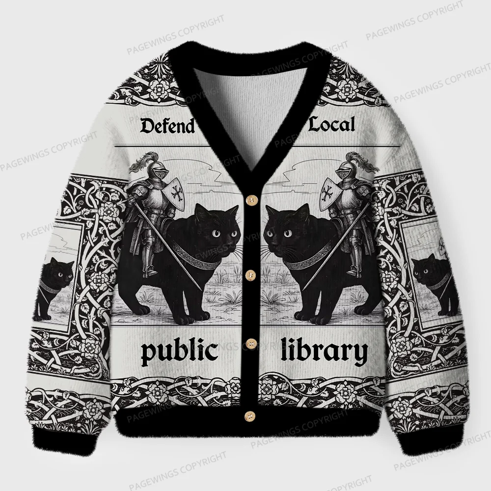 Pagewings Defend Your Local Public Library Unisex Ugly Cardigan Sweaters
