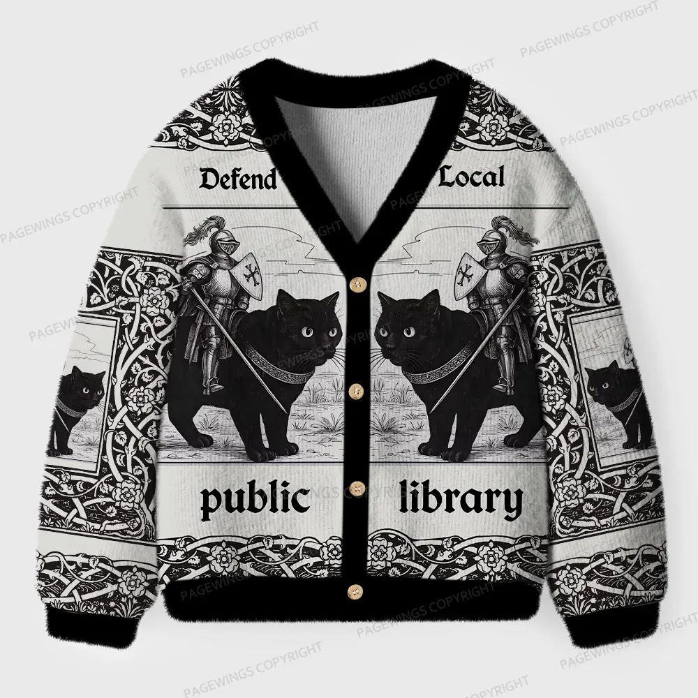 Pagewings Defend Your Local Public Library Unisex Ugly Cardigan Sweaters