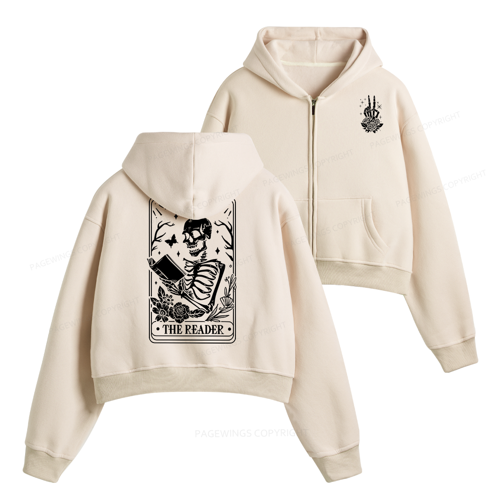 Pagewings The Reader Tarot Card Front And Back Printing Fleece Zip-Up Hoodie