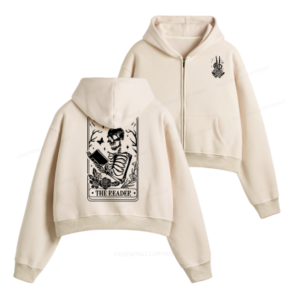 Pagewings The Reader Tarot Card Front And Back Printing Fleece Zip-Up Hoodie