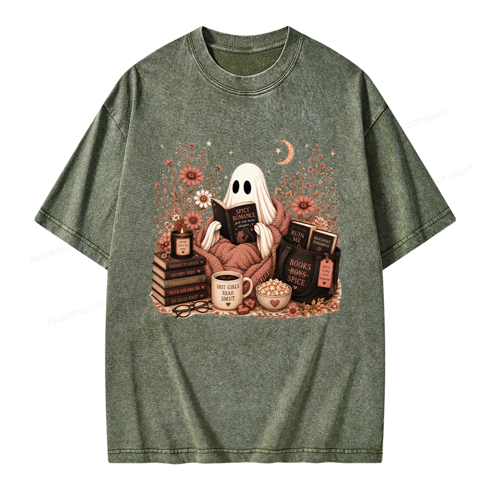 Pagewings Smut Reading Ghost Unisex Washed T-shirt